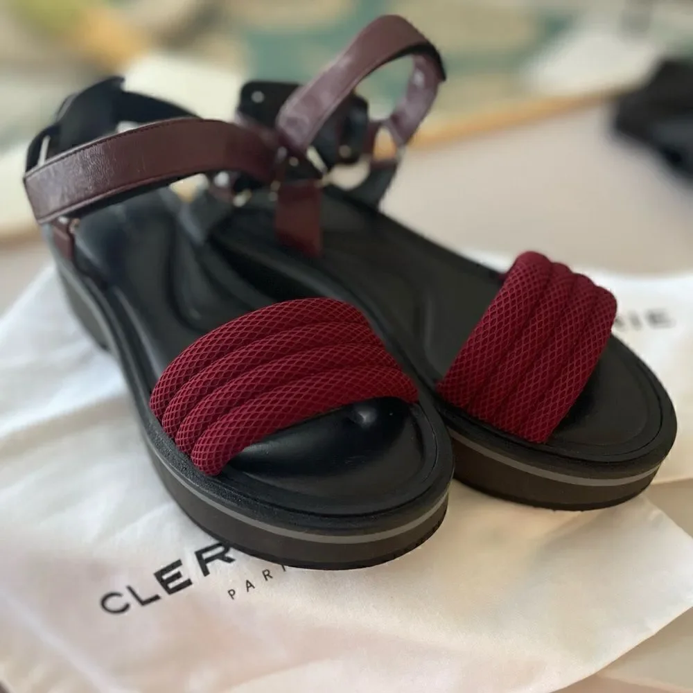 Clegerie Paris maroon and black mesh tech sandals. NIB SZ 7.5